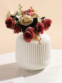 1pc New Nordic Creative Vase Decor, Crafts Ornament Flower Pot Dry/Fresh Flower Decoration, Imitation Ceramic Plastic Container (Flowers Not Included) - White - View 4