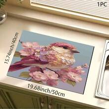 1 pieza Estera absorbente con estampado floral y de pájaros en rosa para cafetera, platos - Estera protectora absorbente de poliéster para escritorio con almohadilla antideslizante de goma, para decoración de la encimera de la cocina, bar en casa y mesa de comedor - Multicolor - Ver 8