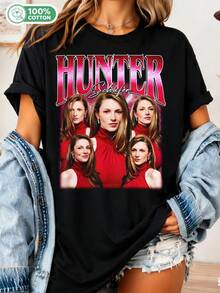 Hunter Schafe Unisex Bootleg, Gift For Euphoria Fans, Y2K Bootleg Graphic T-Shirt, Retro Celebrity Collage T-Shirt, Iconic Model Aesthetic T-Shirt - Black - View 1