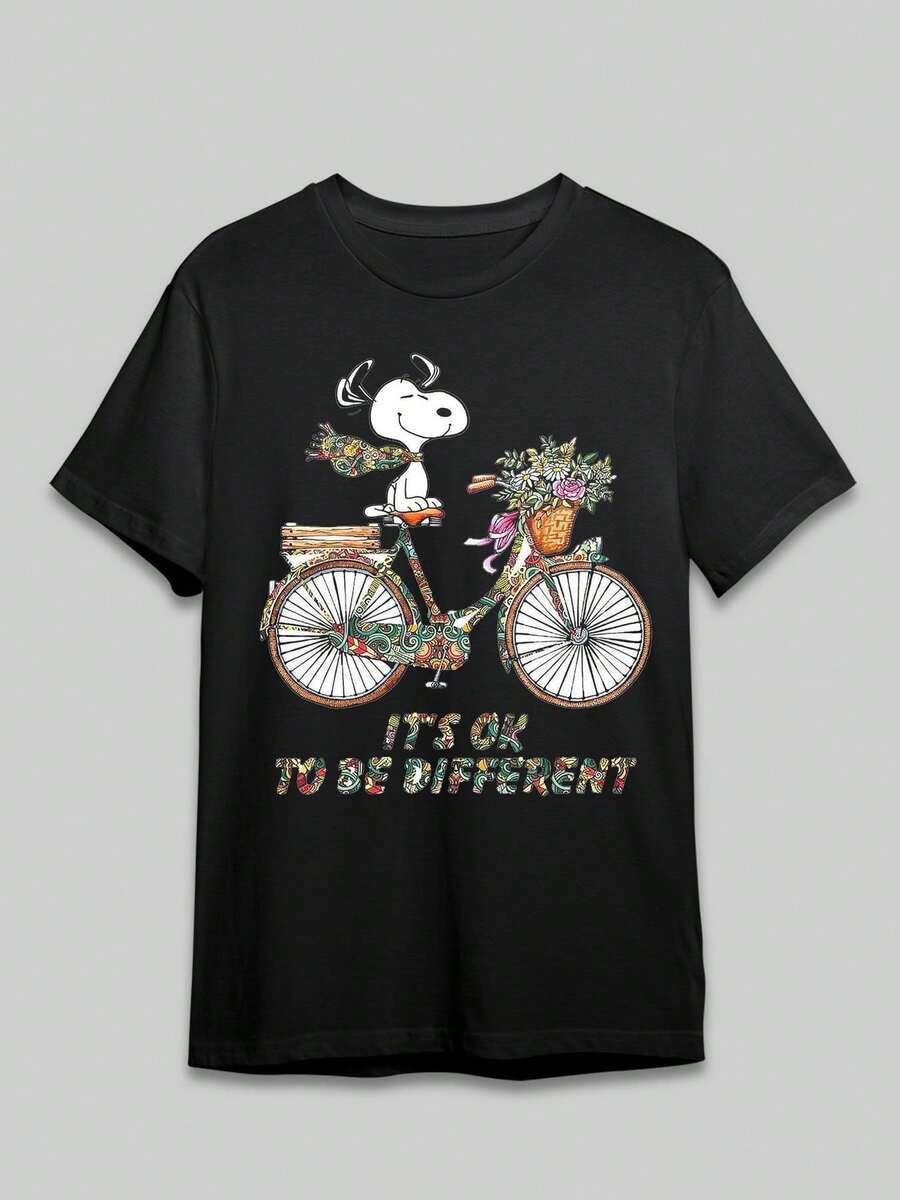 Classic Beagle Print T-Shirt, 180g, Short Sleeve Crew Neck Jumping Gift T-Shirt - Black - View 1