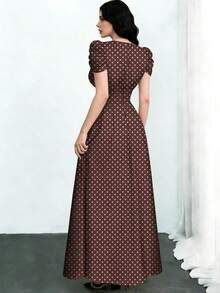 Vestido de mujer de ajuste ceñido con cuello cruzado, botones de perlas y mangas abullonadas - Multicolor 4 - Ver 2