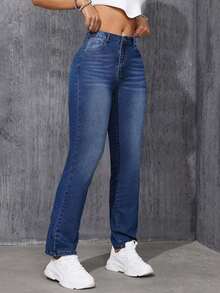 Jeans de Pierna Recta de Color Sólido  ICON - Azul lavado oscuro 2 - Ver 6