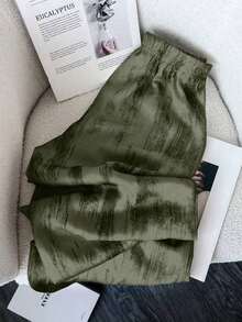 LUNE Loose Ink Paint Print Satin Loose Fit Trousers - Dark Washed Blue - View 8