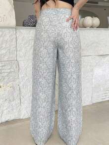 Women's Casual Solid Color Long Pants With Drawstring Waist - Gray - View 2