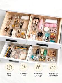 8/4/1pcs Desktop Cosmetic Storage Box, Transparent Plastic Drawer Combination Storage Box, Transparent Vanity Storage Box, Exquisite Storage Box, Desktop Drawer Divider Storage Box And Storage Bin, Suitable For Storing Cosmetics, Jewelry, Kitchen Accessories, Bedroom, Bathroom, Office, Party Desktop Drawer Decoration - Clear - View 6
