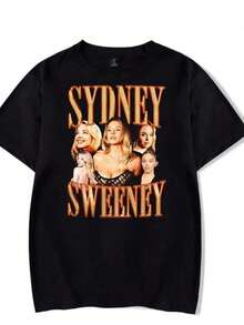 Camisetas estampadas de moda para mujer, tops de estilo urbano de gran tamaño, camisetas de verano cómodas y elegantes que combinan con todo. Camiseta vintage de los 90 de Sydney Sweeney, camiseta de manga corta para mujer, suéter deportivo unisex, ropa exterior Harajuku. - Negro - Ver 1