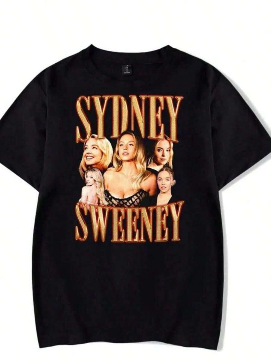 Camisetas estampadas de moda para mujer, tops de estilo urbano de gran tamaño, camisetas de verano cómodas y elegantes que combinan con todo. Camiseta vintage de los 90 de Sydney Sweeney, camiseta de manga corta para mujer, suéter deportivo unisex, ropa exterior Harajuku. - Negro - Ver 1