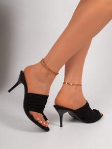 女士麂皮露趾细高跟穆勒鞋，女士春夏户外凉鞋，性感优雅百搭的欧美风凉鞋 - 黑色 - 查看 3