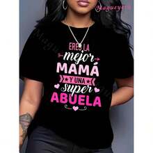 Mgy Mujeres Camiseta de  suave y holgada con la leyenda Eres la mejor mamá y una súper abuela, impresión gráfica de moda, manga corta y cuello redondo, lavable en máquina, camiseta cómoda y casual para todas las estaciones - Regalo para el Día de la Madre - Negro - Ver 4