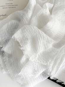 1pc Scarf For Women, New Solid Color Scarf, Summer Sunscreen, Breathable Shawl, Vintage Thick Fringe Silk Scarf - White - View 4