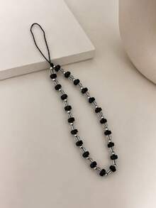 1pc INS Style Black & White Crystal Beaded Phone Lanyard, Delicate Beaded Hanging Chain, Unisex Versatile Phone Case Strap - Multicolor - View 4