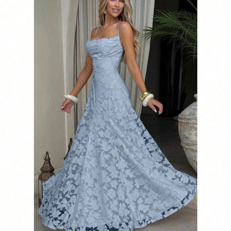 Nueva moda y versátil falda larga femenina vino rojo sensual con exquisitas tirantes calientes - Azul - Ver 1