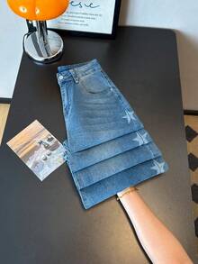 ALO FASHION Jeans largos de mezclilla estilo boho sexy de pierna ancha y lavados para mujer con alta elasticidad - azul real - Ver 1