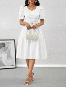Women Midi Dresses - White - View 12