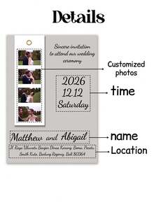 Tarjeta de invitación de boda personalizada, texto personalizado, foto, información de ubicación, marcador de libros con foto, encuadernación con anillo de metal, decoración con cinta, invitación de boda - Conjuntos - Ver 6