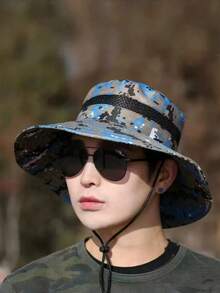 1 chiếc mũ tai bèo họa tiết rằn ri unisex, mũ chống nắng du lịch leo núi có khả năng chống tia UV, thiết kế có thể gập lại với dây rút, món quà lý tưởng. - A - Xem 13