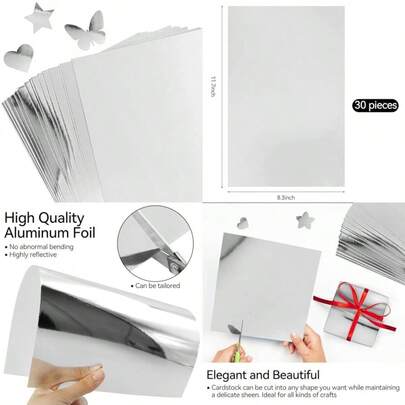 30 Sheets Metallic Cardstock Paper - A4 Size 250gsm , Mirror Finish Foil Board For Crafting, Invitations, And Decorations - Die Cut And Plotter Compatible