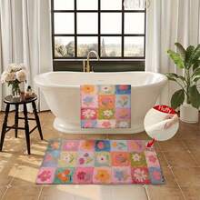1pc Pink Pastoral Plaid Floral Pattern Design Microfiber Bath Rug, Non-Slip And Super Soft Bathroom Floor Rugs, Doormat, Bathroom Water Absorption Mat, Machine Washable, Low Pile, TPR Backing, Knit Fabric, ForBathroom, Bedroom, Kitchen, Entryway, Indoor & Outdoor Use, Bathroom Accessories & Decor, Perfect New Home Gift. - A - View 7