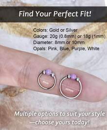 Opal Nose Ring Studs Horseshoe Nose Rings Hoops Stud 316L Stainless Steel Nose Rings Round CZ Square Screw L Shaped Nose Stud Hypoallergenic Nostril Piercing Jewelry For Women Men - 金色/9件套裝/G23鈦金/耳環和耳環套裝 - 查看 5