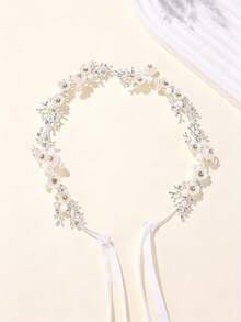 1pc Fairy Forest Resin Flower & Rhinestone Hairband, Elegant Bridal Headpiece For Outdoor Wedding, Dating, Vacation Photography, Prom Party Headband - Multicolor - View 7