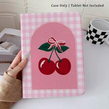 1pc Pink Gingham Cherry & Bow Print 360° Rotatable Protective Tablet Case ,Multi-Angle Magnetic Stand Cover With Auto Sleep/Wake Function, Compatible With IPad PRO/AIR, Compatible With SAMSUNG,Compatible With XIAOMI Pad 5/6/7,Compatible With Huawei Matepad - Multicolor - View 4
