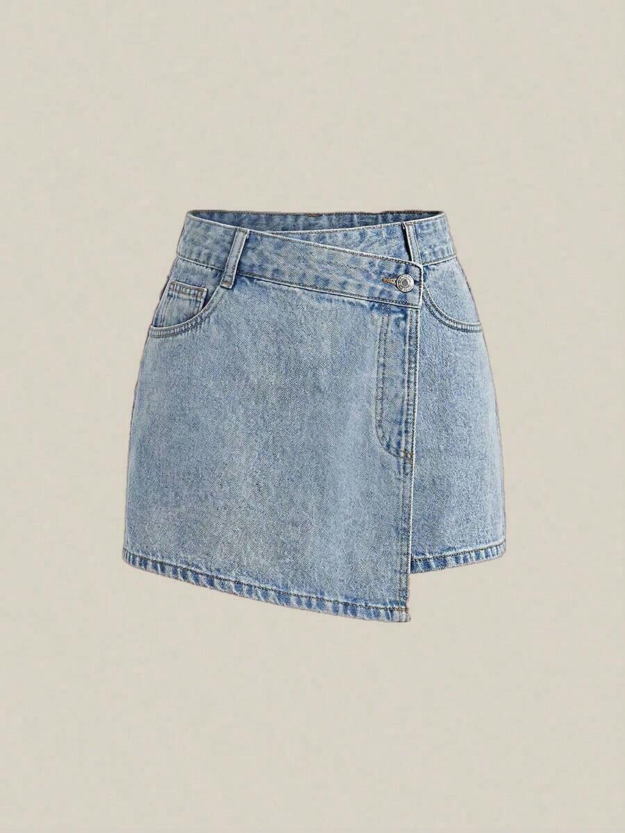 MOD Pantalones cortos de mezclilla sencillos y lisos para mujer, shorts vaqueros de verano - Azul - Ver 1
