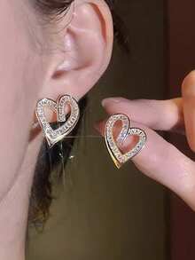 1 Pair Romantic Cubic Zirconia Heart Stud Earrings, Suitable For Women, Can Be Worn For Weddings, Engagements, Anniversaries, Parties, Valentine's Day And Other Occasions - 1# - View 10