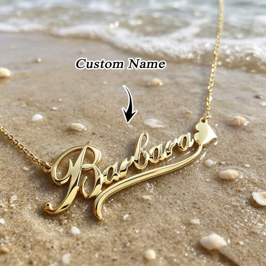1 buc colier personalizat din oțel inoxidabil cu panglică de inimă, colier cu pandantiv personalizat de înaltă calitate cu placă de nume din aur, cadou de bijuterii popular pentru femei, cadou de Ziua Îndrăgostiților, cadou pentru cupluri, cadou de bijuterii personalizate, cadou de Ziua Mamei - Multicolor - Vizualizare 1