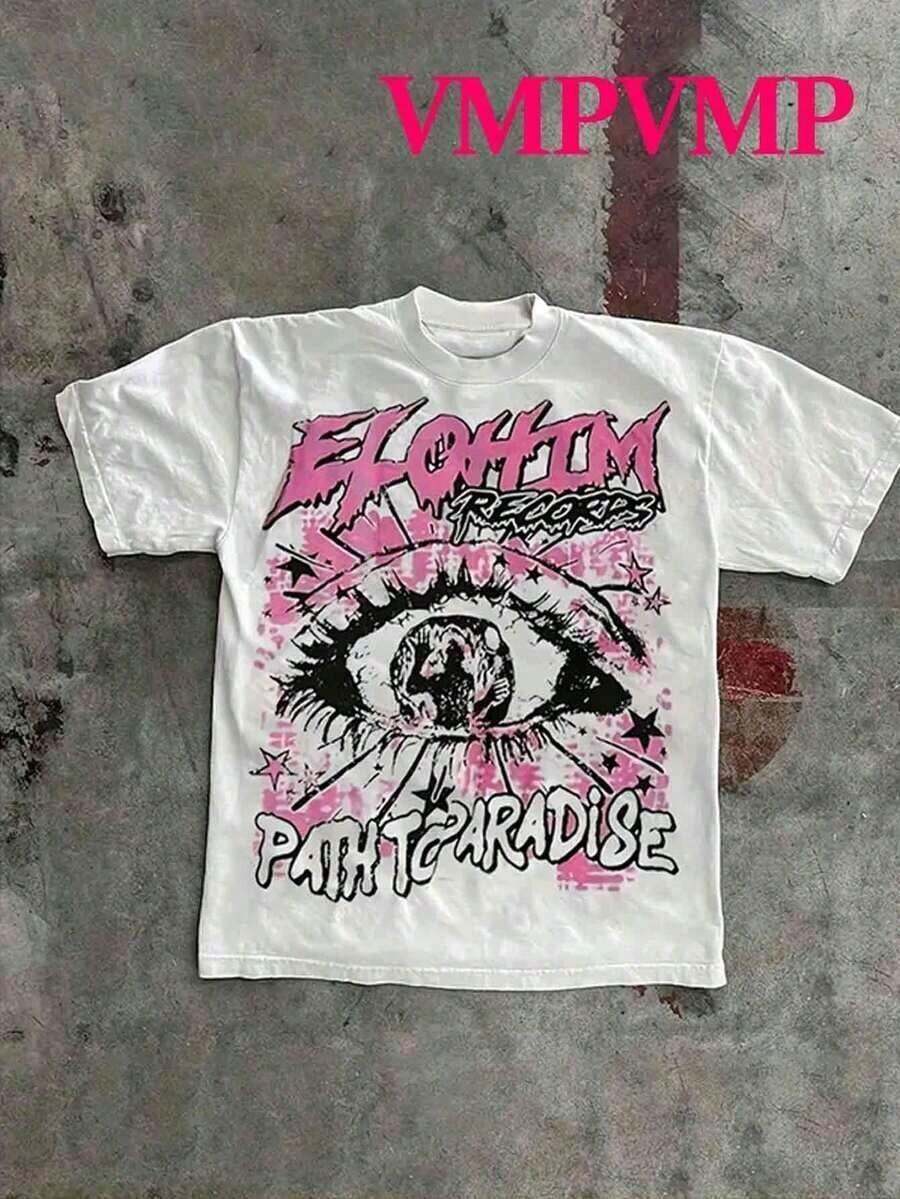 Camisetas Casuales Premium Unisex Lindas para Verano para Mujer (Impresión a Doble Cara) con Estampado de Ojos Rosados, 100% Algodón Puro - Camiseta de Manga Corta Cómoda y Vibrante de Estilo Urbano de Verano, Diseño Genial Retro para Uso Diario Masculino - Camiseta Unisex Vintage de Estilo Urbano, Holgada, de Algodón, Manga Corta y Cuello Redondo - Blanco - Ver 1