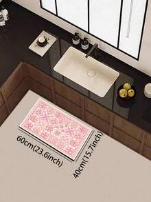 1 pezzo Tappetino da cucina in terra di diatomee rosa vintage con motivo floreale, patchwork a griglia rosa morbido, 3,5 mm tagliabile, assorbente e antiscivolo, tappetino decorativo per cucina, bagno, ingresso, soggiorno, corridoio, zerbino antiscivolo - Multicolore - Visualizzare 12