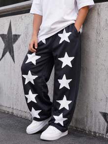 1pc Boys' Y2K American Street Style Wide Leg Loose Straight Casual Long Pants - Black - View 4