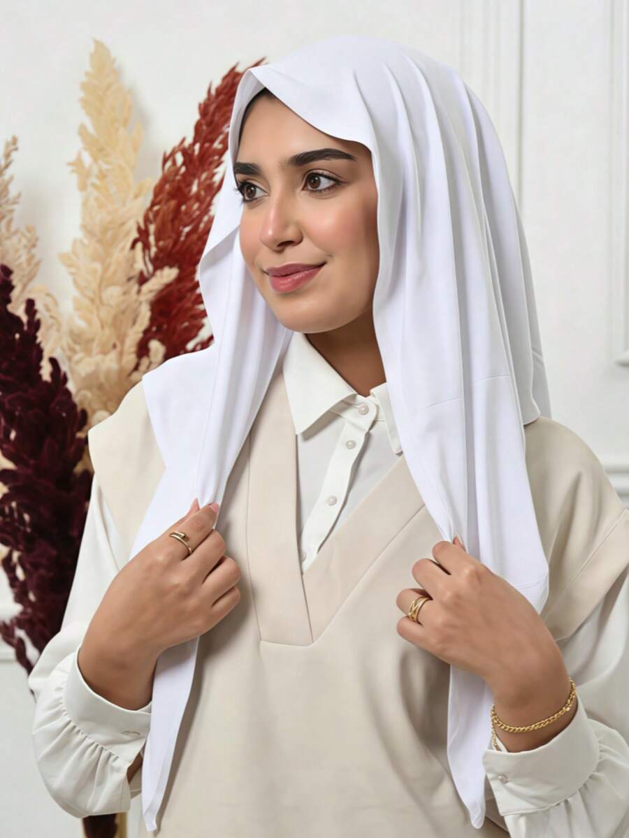 1pc Instant Triangle Hijab, All-In-One Tie-Up Design, Quick Wrap Without Slipping, No Undercap Or Folding Needed, Suitable For Daily Wear, Prayer, And Outings
