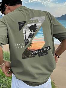 1 Piece Men's Graphic Print T-Shirt, Summer Beachwear, Loose Fit Short Sleeve T-Shirt. This Men's T-Shirt Has A Casual, Vacation-Style Design, Perfect For Beach Getaways As Well As Everyday Wear. - 粉色 - 查看 1
