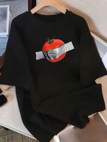 Camiseta de manga corta para mujer con diseño y estampado únicos, nuevo estilo de verano holgado para 2025, top favorecedor para - Negro - Ver 2