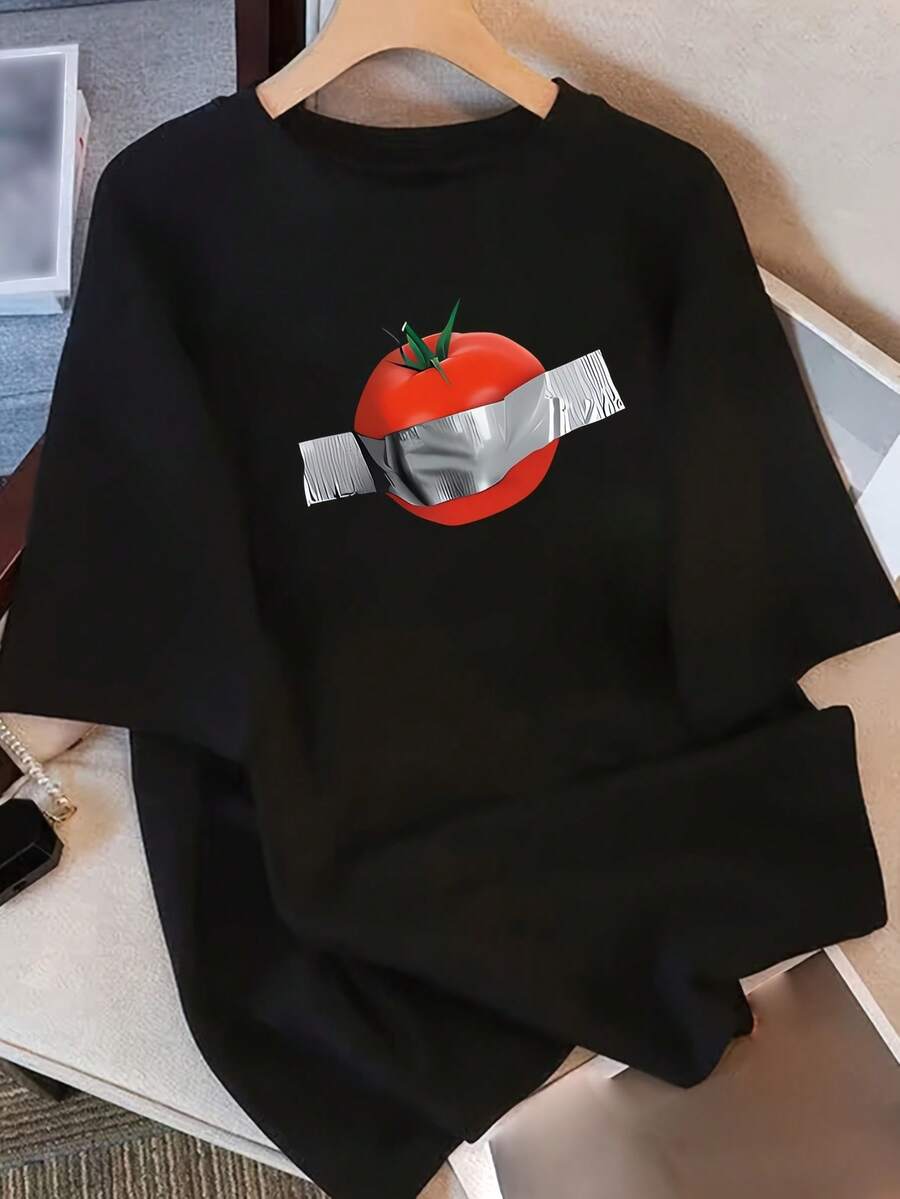 Camiseta de manga corta para mujer con diseño y estampado únicos, nuevo estilo de verano holgado para 2025, top favorecedor para