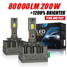 HYNBYZJ 2个200W D2S D4S D1S D3S LED大灯灯泡 D2R D4R LED Canbus灯 汽车LED灯泡 6000K 即插即用 - A - 查看 1