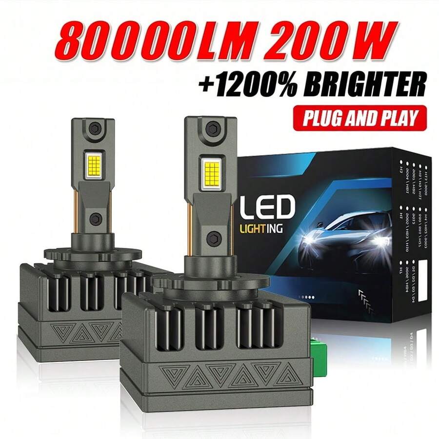 HYNBYZJ 2个200W D2S D4S D1S D3S LED大灯灯泡 D2R D4R LED Canbus灯 汽车LED灯泡 6000K 即插即用 - A - 查看 1