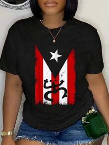 Camiseta estampada 100% algodón, camiseta de algodón, tallas grandes, 100% algodón, estilo retro, puertorriqueña, bandera puertorriqueña, camiseta retro unisex, camiseta clásica cómoda, camiseta extragrande de cuello redondo, estilo Y2K, camiseta de verano. - Negro - Ver 7
