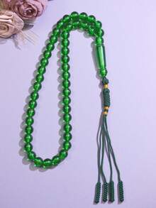 1 pieza 45 piezas Cuentas de oración de jade verde de 10 mm para hombres, rosario islámico de alta calidad hecho a mano con borla, esencial para las oraciones diarias del Ramadán en Oriente Medio - Multicolor - Ver 2