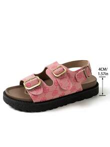 Wide Fit Solid Color Adjustable Metal Buckle Fashion Slides, Double Strap Design Open Toe Breathable Versatile Comfortable Lightweight Flat Sandals, Suitable For Daily Wear - Pink - View 7
