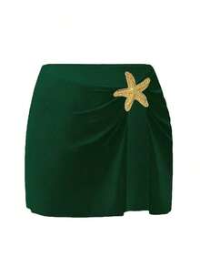 Swim Oasis 1 pieza Traje de baño de una sola pieza casual de vacaciones con decoración de pentágono lindo para mujer - Verde 2 - Ver 4