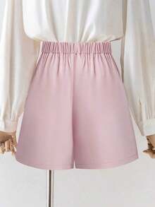 Nuevos shorts casuales, elegantes y cómodos para mujer, con cintura elástica, de línea A, con cierre frontal de cremallera y tejido plisado - Rosa - Ver 2