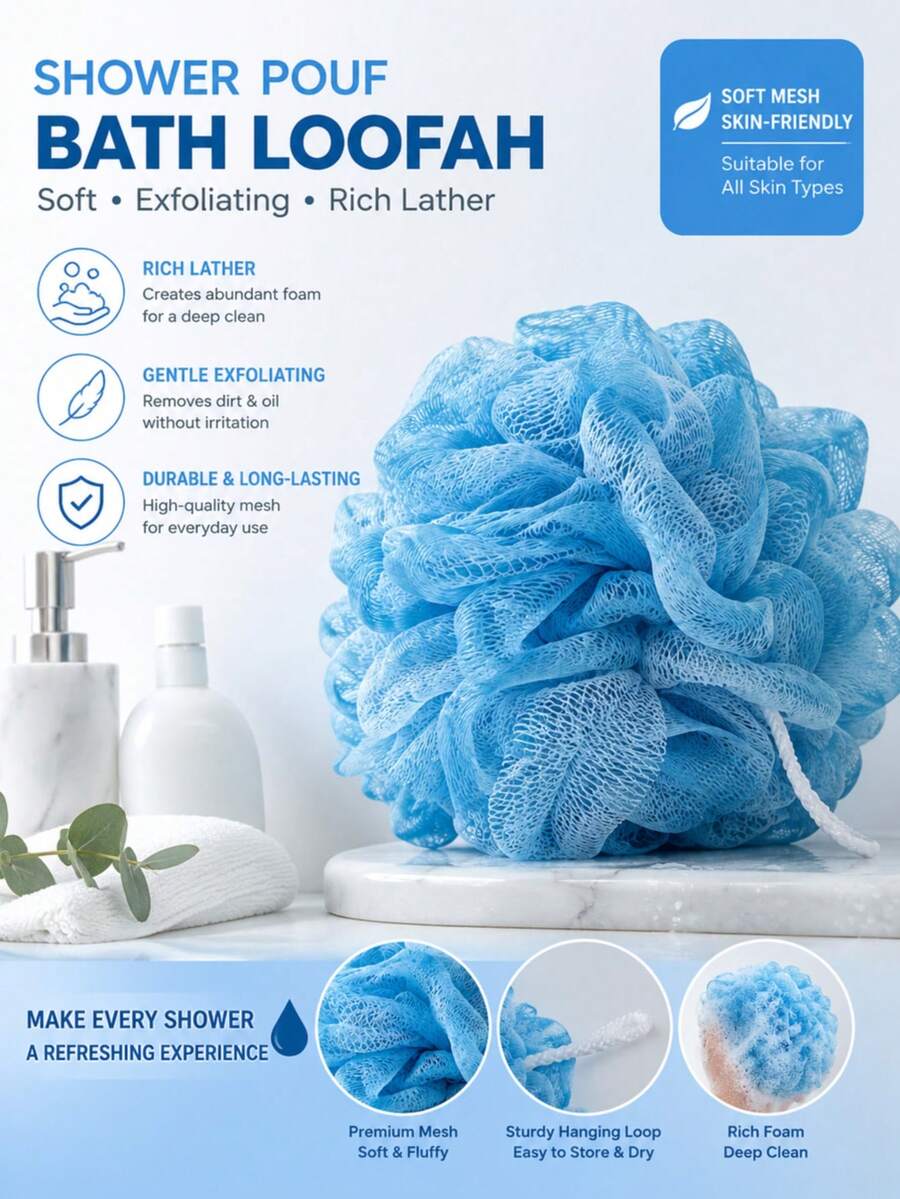 5pcs/3pcs/1pc Premium Soft Durable Bath Flower Ball, Exfoliating Shower Puff, Bubble Bath Sponge, Bathing Accessories For Men & Women, Random Color - Multicolor - View 1