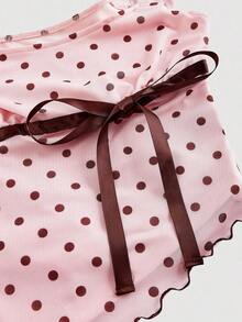Conjunto de 2 piezas para mujer con lunares: top con dobladillo asimétrico y falda de cola de pez de cintura baja con decoración de lazo, retro, vintage, conjunto de verano de dos piezas, para invitada de boda, vacaciones, cumpleaños, concierto - Rosa - Ver 3
