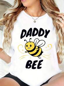 100% algodón, Talla Grande, Camisetas Familia Bee 100% Algodón, Camiseta con Estampado Temático de Abeja para Papá, para Fiesta de Cumpleaños, Cuello Redondo, Mangas Cortas, Tela Elástica, Camiseta de Verano - Blanco - Ver 6