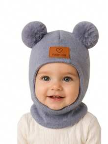 1pc Infant Toddler Newborn Heart Pattern Decor Warm Knitted Hat New Style Children Warm Face Mask Hat Suitable For Autumn/Winter Daily Use - Heart-shaped Double Balls - View 14