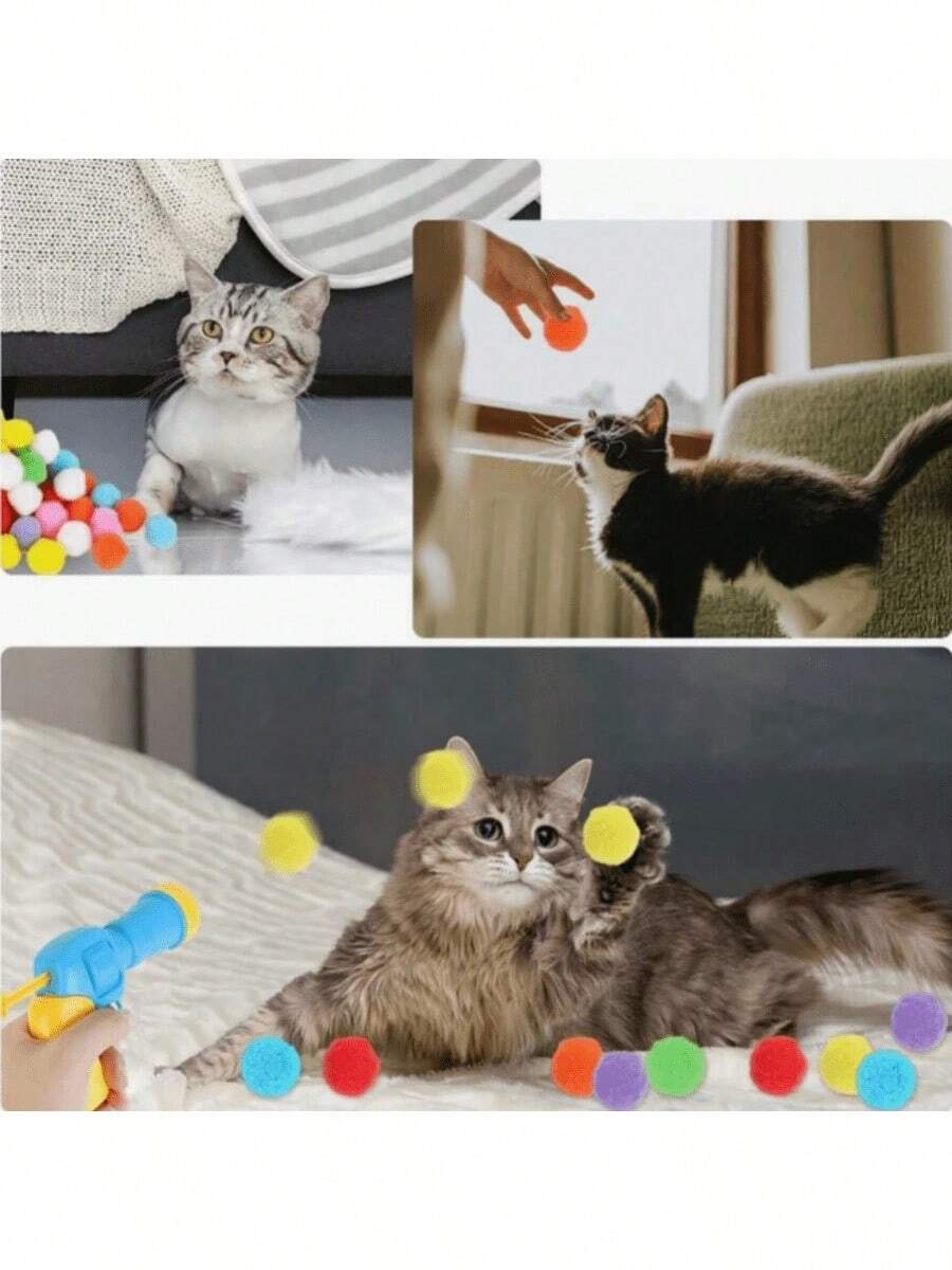 Cat Ball Launcher Toy, Includes 20/50/100 Balls - Interactive Fun - Exercise & Bonding - Ideal For Indoor Play (Random Color Launcher!!)