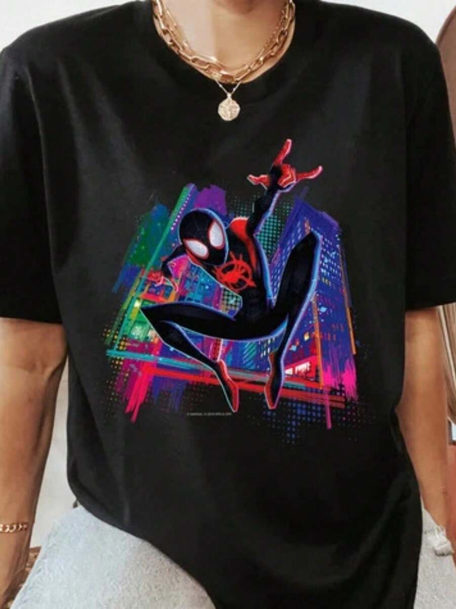 Versatile And Universally Flattering, This Miles Morales Graffiti Cute T Shirt Unisex 3 Creates A Refined And Stylish Look With An Amazing Fit! ! - Black - View 1
