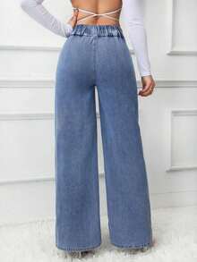 Tall Pantalones vaqueros para mujer de cintura alta, estilo casual, pierna ancha y recta, color azul, para mujeres de estatura alta - Azul lavado medio 2 - Ver 4