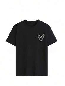 Camiseta de cuello redondo y mangas cortas de ropa fashion, fabricada enéxico, para la temporada primavera-verano 2025.Con estampado de dibujos animados, un modelo de pareja, apta para usar tanto por dentro como por fuera, para oficina y estilo casual, diseñpara hombres y mujeres, en unidad individual.blusas para mujer playeras de mujer blusas casuales para dama - Negro - Ver 2